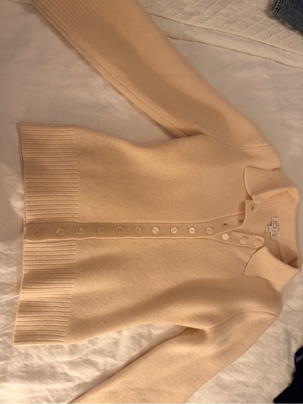 J. Crew Cream Polo-Style Milano-Stitch Cardigan - Picture 4 of 4